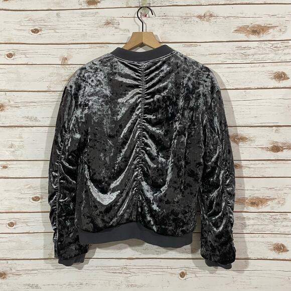 Charlotte Russe Velvet Bomber Jacket - Gray - Medium - Picture 6 of 11